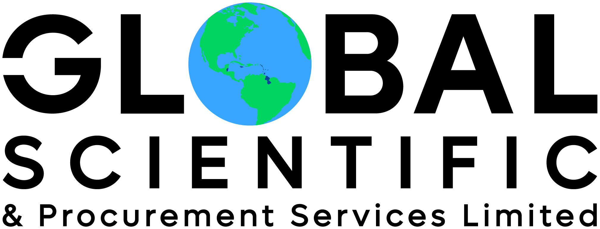 Logo of Global Scientific and Procurement Services Limited, a company based in Trinidad & Tobago, featuring a blue globe icon and the company name in black text.
